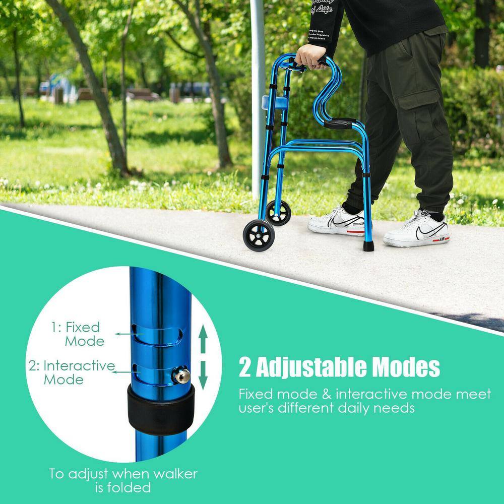 WELLFOR Folding Aluminum Wheeled Stand-Assist Walker in Blue SP-HPY-0602BL