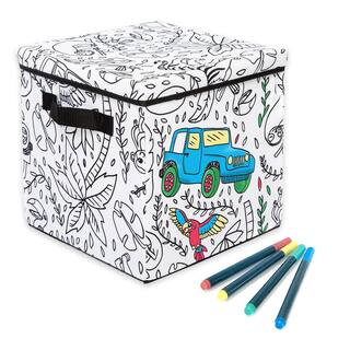 BAUM Kid's White Coloring Cube Storage Bin with 4 Pack of Washable Markers 21A353JE