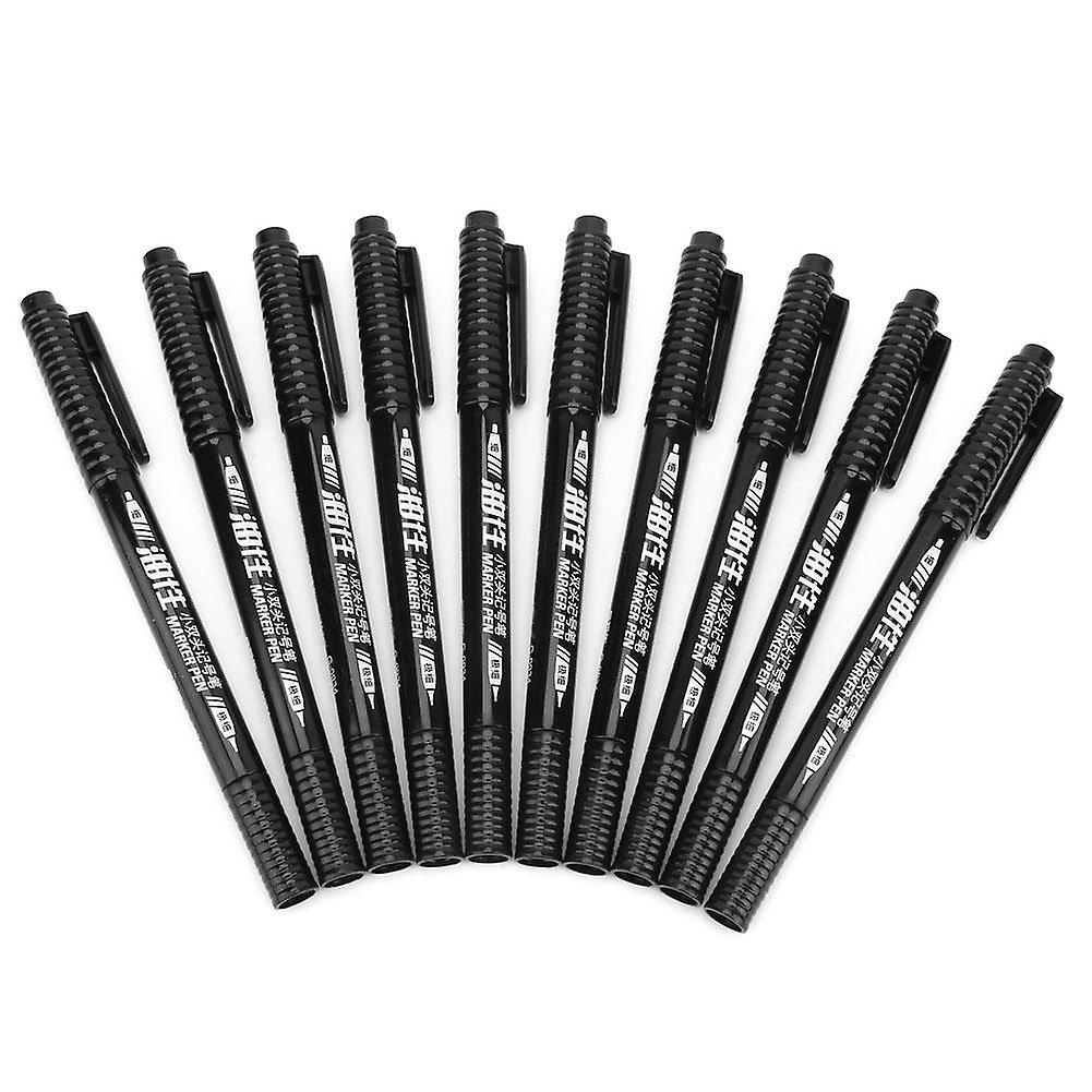 10pcs Small Double Heade Thin Tip Diy Art Oil Marker Paint Marker Pen With Safety Vent (black)