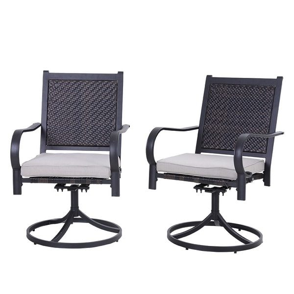 MAISON ARTS 3piece Patio Bistro Set，2 Rattan Swivel Chairs with Cushion and 1 Metal Table with Umbrella Hole