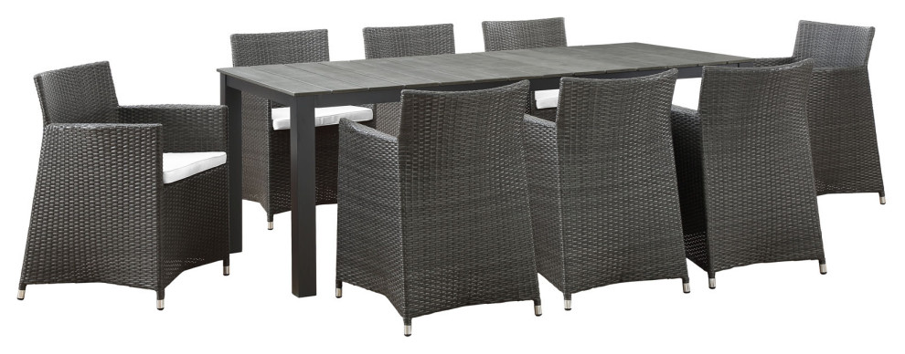 Junction 9 Piece Outdoor Wicker Rattan Dining Set   Tropical   Outdoor Dining Sets   by Modway  Houzz