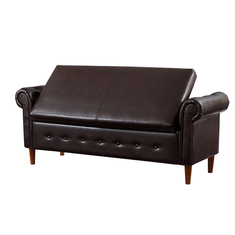 Leather Upholstered Rectangular Storage Sofa Stool with Button Tufting