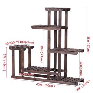 FORCLOVER 38 in. Tall IndoorOutdoor Brown Fir Wood Plant Stand 6-Tiered CTW-GT3542