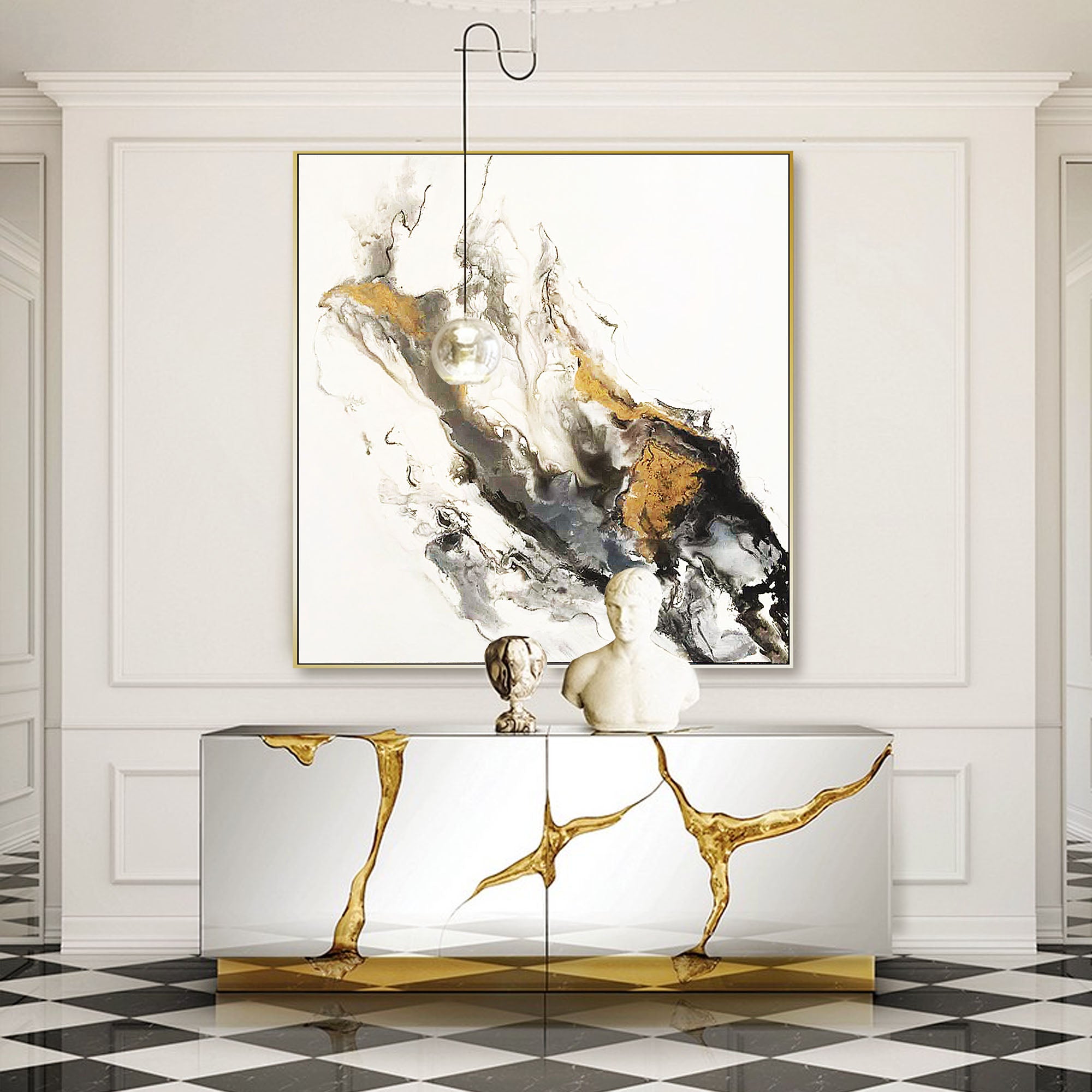 Golden Smoke Hand Painted Art Painting With Frame 140X140 Cm Soap0064