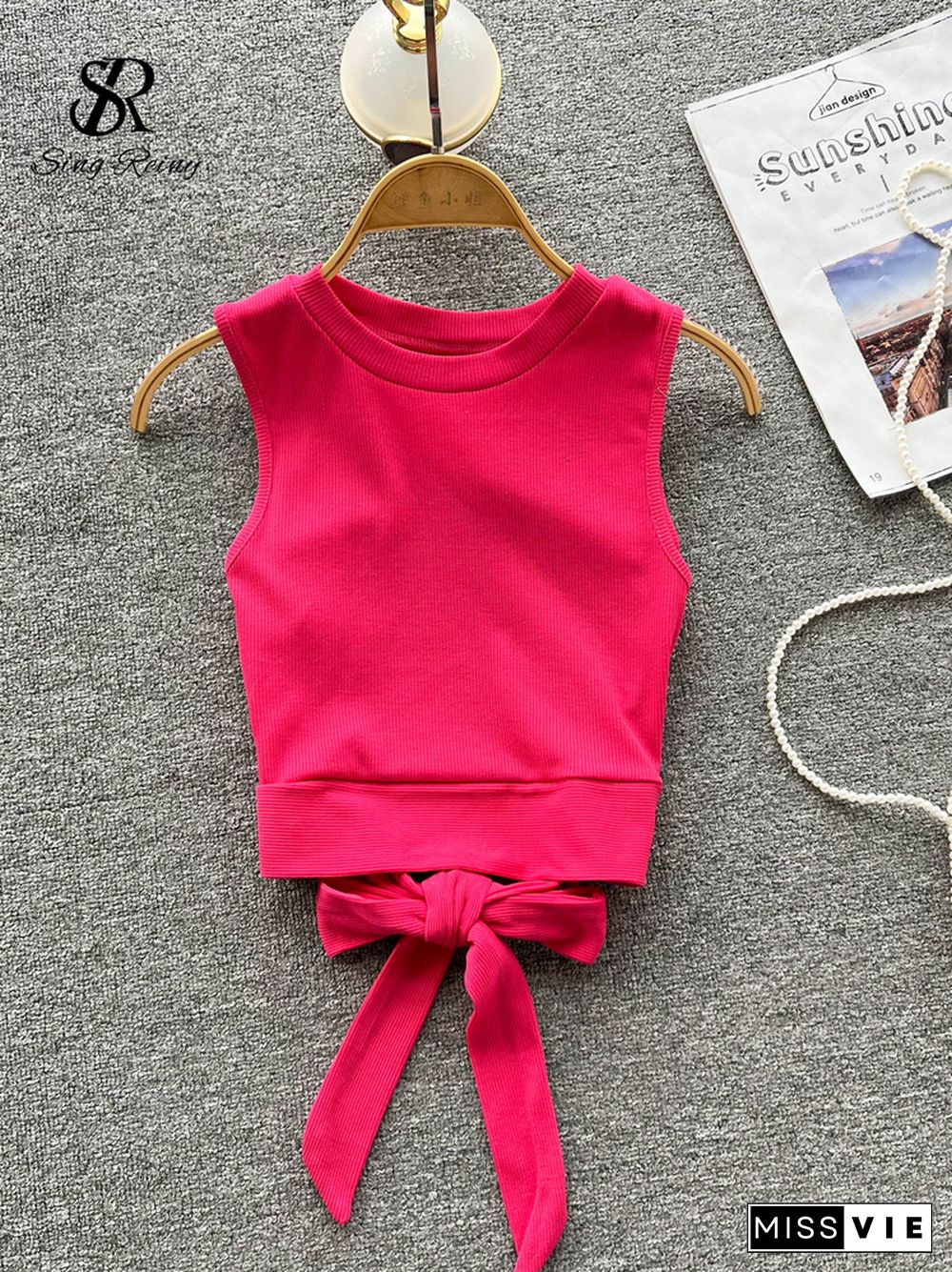 Korean Style Summer Women Camisole Solid Bow Elegant Sexy Lace Up Cross Temperament Ladies Backless Slim Tank Top