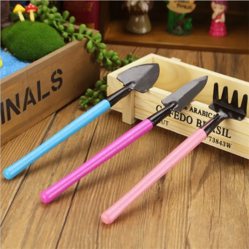 Oempromo wholesale 3pcs miniature set mini garden tools Wooden Handle Plant Soil Shovels