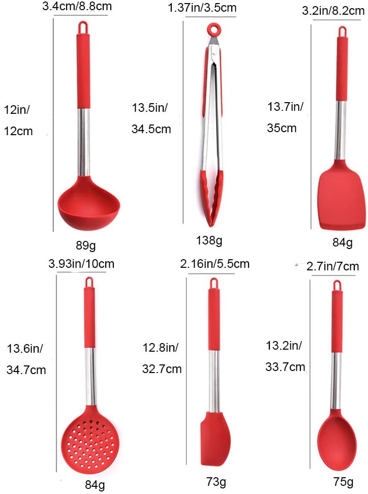 SAYTAY 13 Pieces Silicone Kitchen Utensils Set, Non-stick Heat Resistant Kitchen Gadgets (Red)