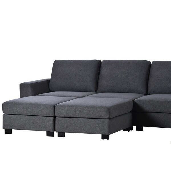 3 Pieces U-shaped Sectional Sofa Polyester Upholstered Sofa Chaise with Ottomans