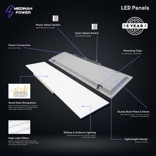 MEDINAH POWER 1x4 LED Back-Lit Panel Adjustable Watt and CCT (4-Pack) DPS-14-U-P-ET-4