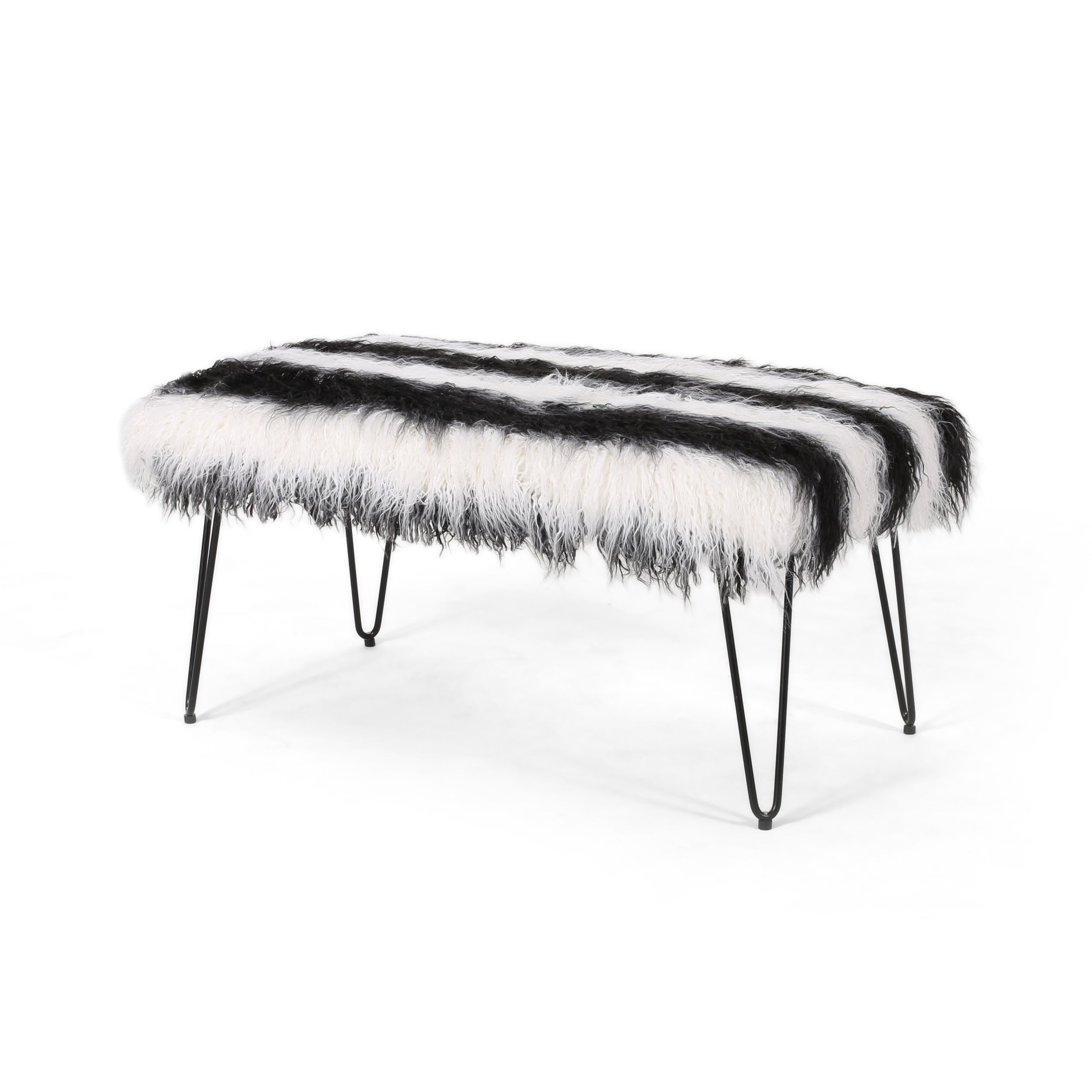 Louise Faux Fur Bench with Hairpin Legs