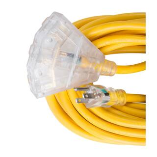 Bergen Industries 100 ft. 123 SJTW 15 Amp125-Volt Outdoor Triple Tap Extension Cord Yellow OC1001233T