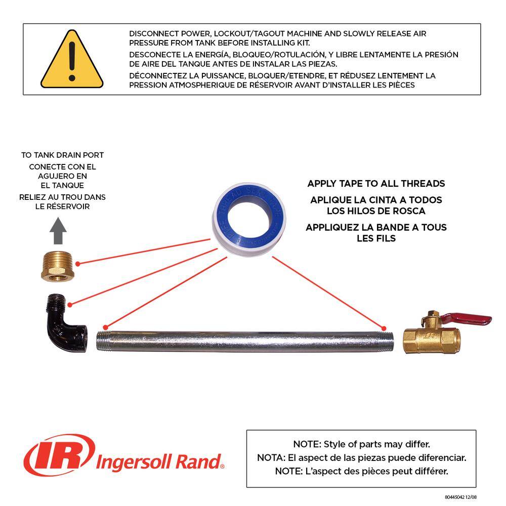 Ingersoll Rand 38460655 Air Compressor Tank Drain Extension Kit Model# IR-DK-1 38460655