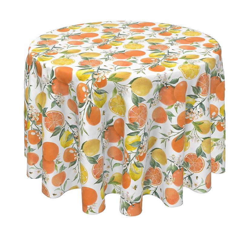 Round Tablecloth， 100% Polyester， 90 Round， Oranges and lemons