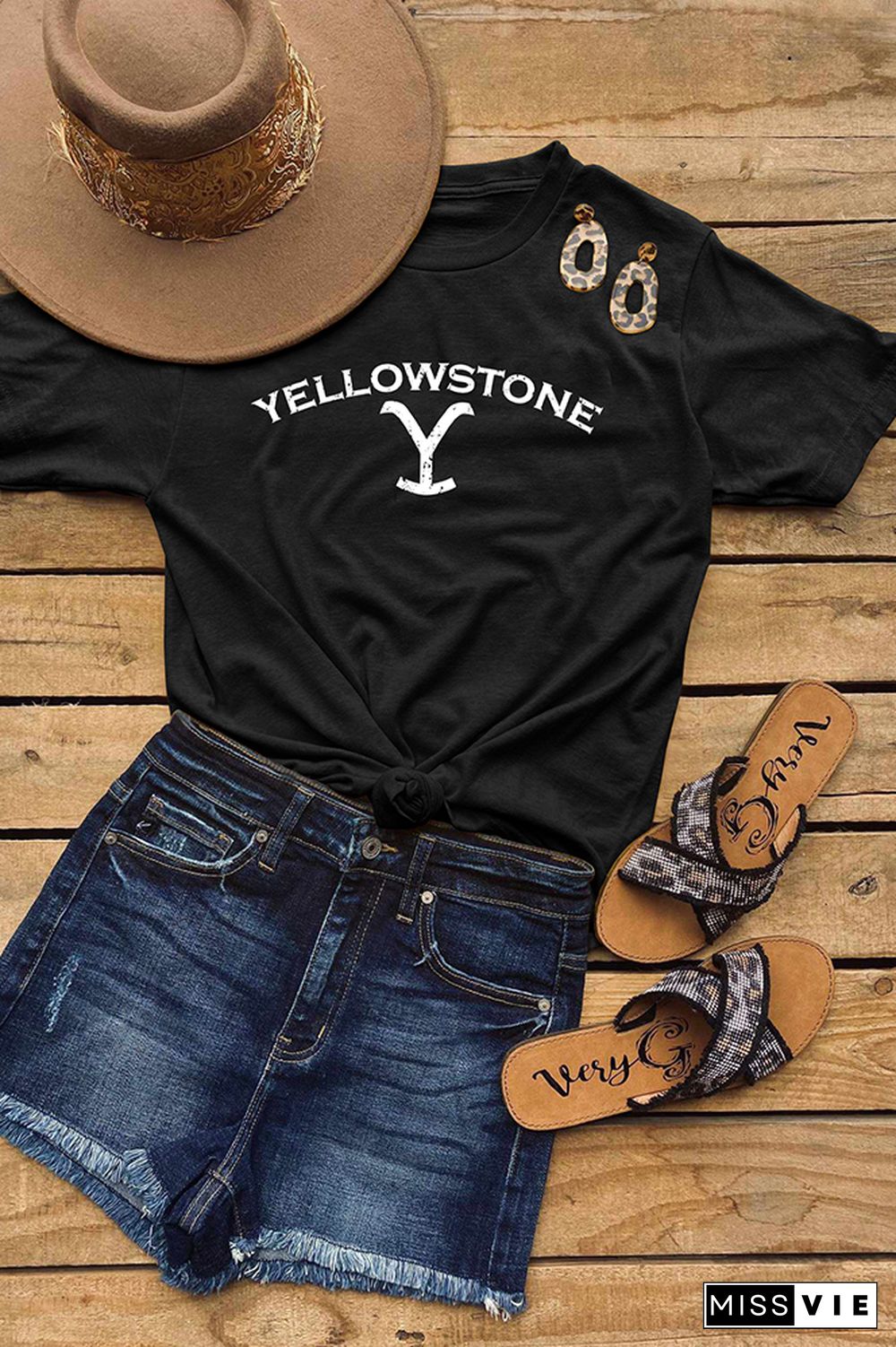 Yellowstone Letter Print Graphic Tees for Women Wholesale Short Sleeve T shirts Top