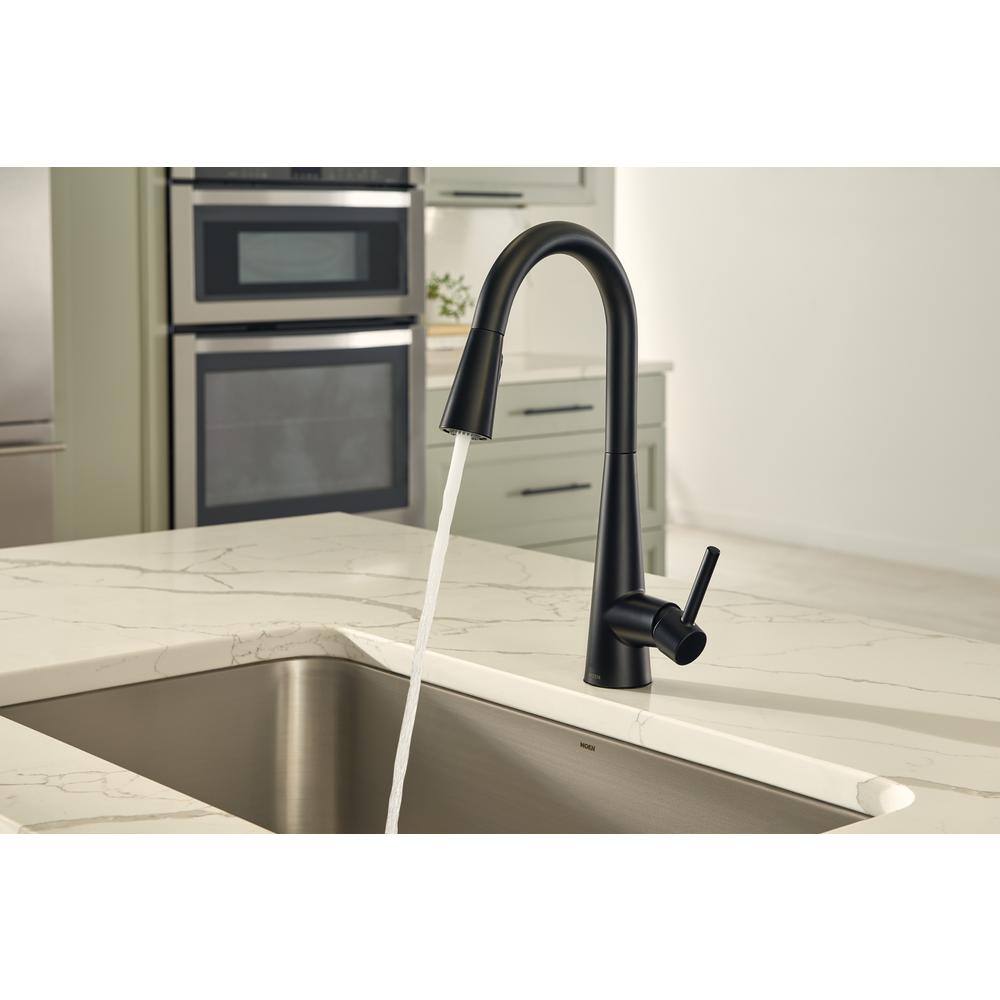 MOEN Sleek Single-Handle Pull-Down Sprayer Kitchen Faucet with Reflex and Power Clean in Matte Black 7864BL