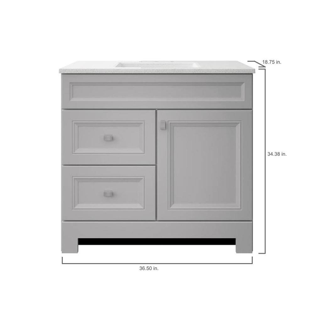 Home Decorators Collection Sedgewood 36.5 in. W x 18.8 in. D x 34.4 in. H Freestanding Bath Vanity in Dove Gray with Arctic Solid Surface Top PPLNKDVR36D