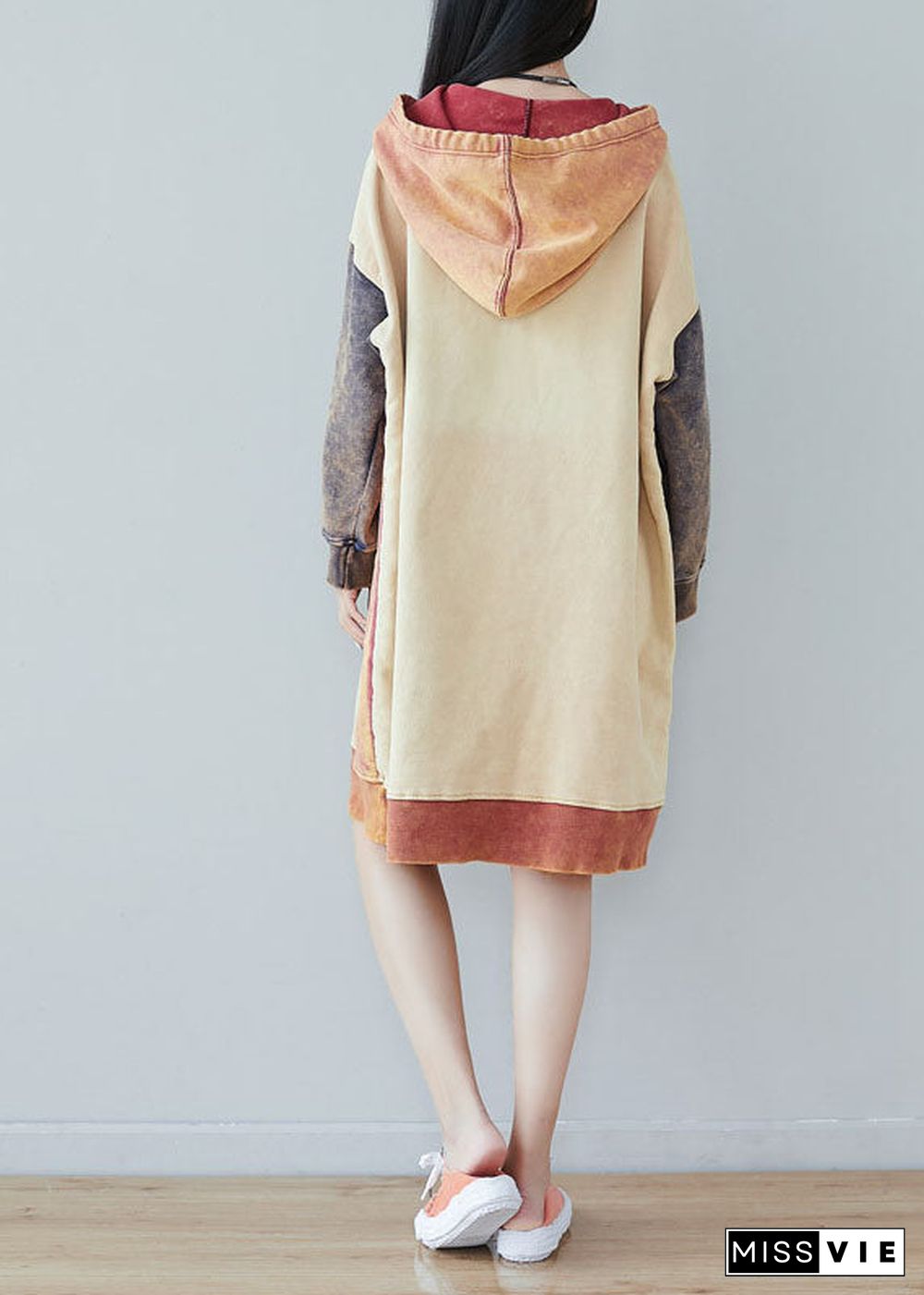 Plus size Beige Patchwork Sweatshirts dresses Spring