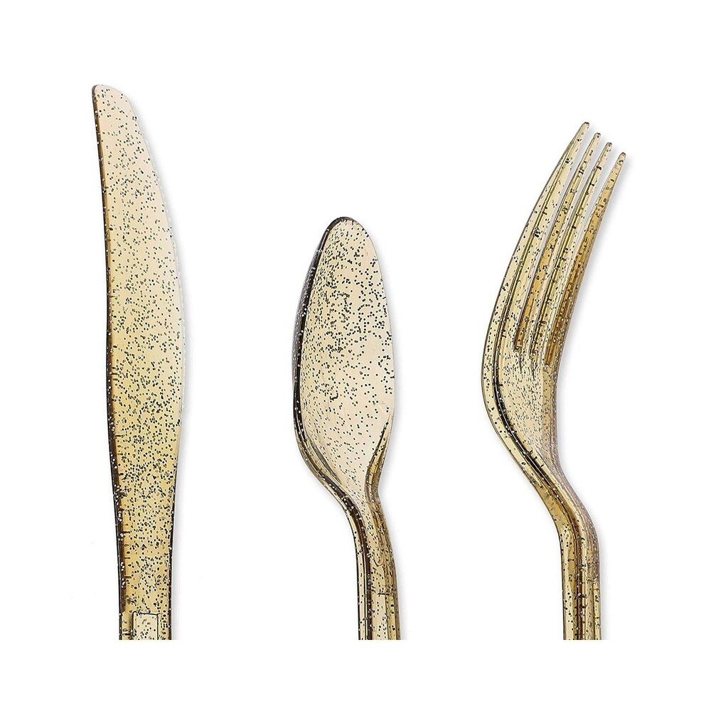 Juvale 144 Pack Gold Glitter Silverware Set   Disposable Party Cutlery Utensils
