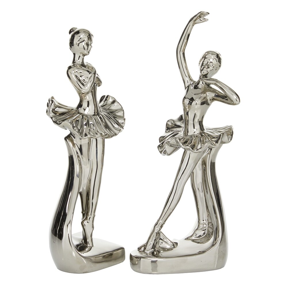 The Novogratz Silver Ceramic Dancer Sculpture (Set of 2)   4 x 2.75 x 11 and 3 x 2.5 x 10