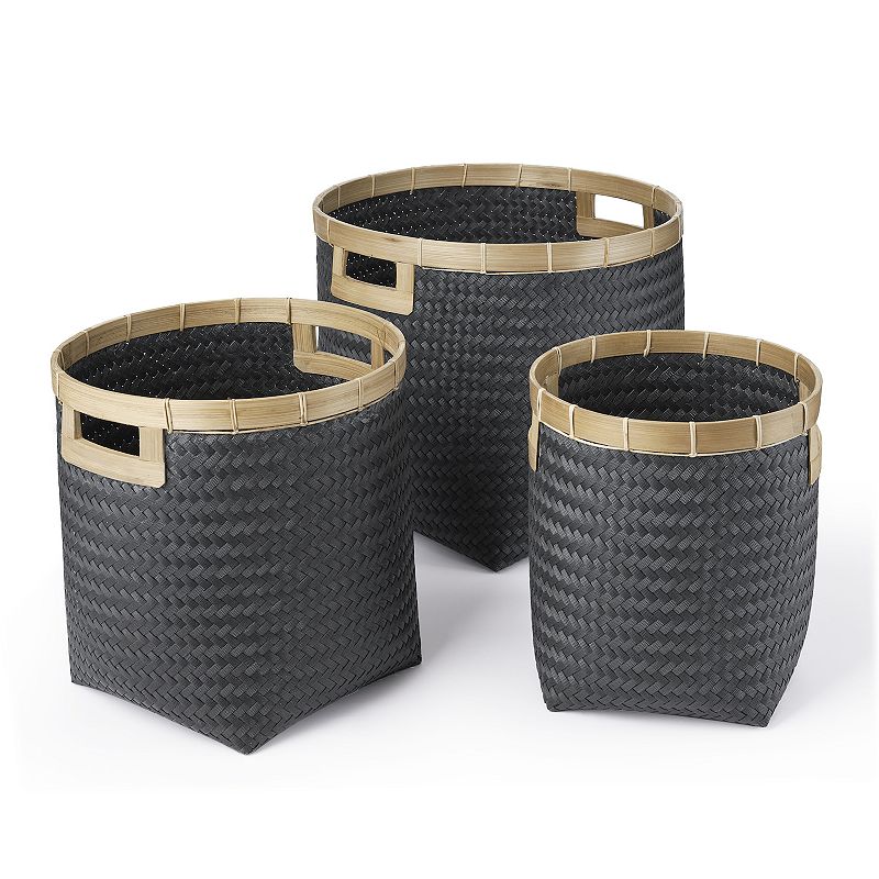 Saddle River Natural Bamboo Rim Round Basket 3-piece Set