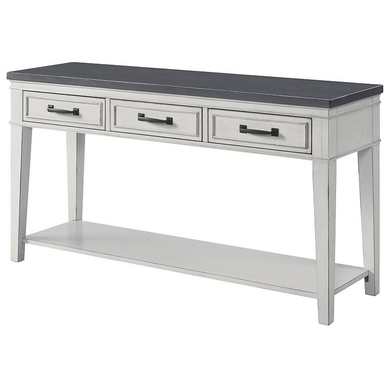 55 Inch 3 Drawer Console Table with Bottom Shelf， White and Gray