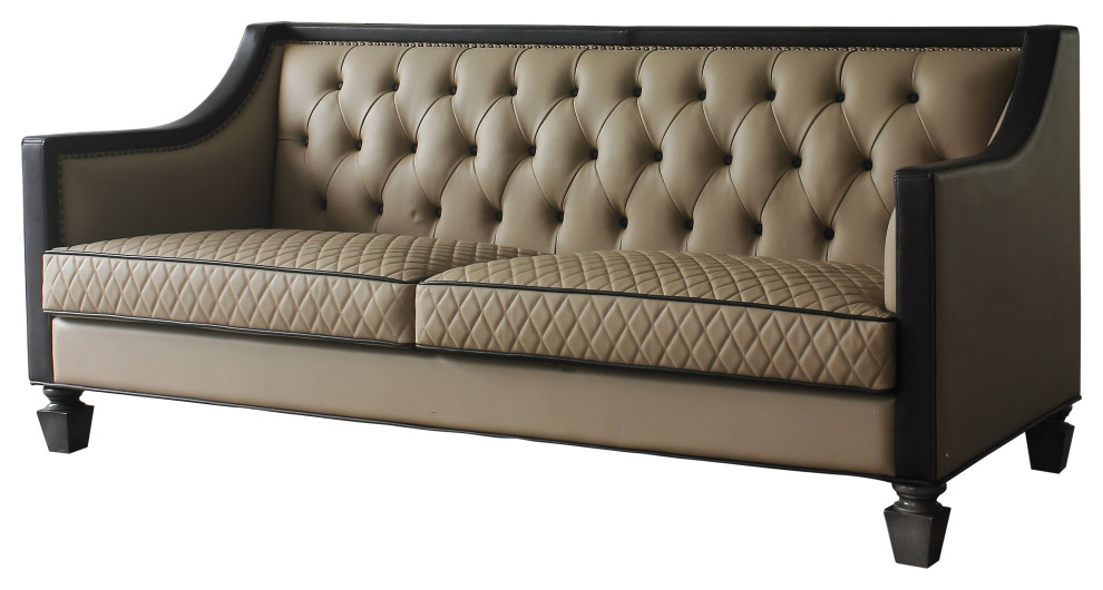 Sofa With 4 Pillows  Tan PU  Black PU and Charcoal Finish   Traditional   Sofas   by Acme Furniture  Houzz