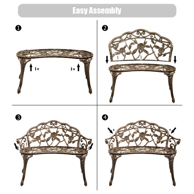 Tangkula Antique Aluminum Bench Patio Garden Chair Porch Cast For Outdoor Bronze