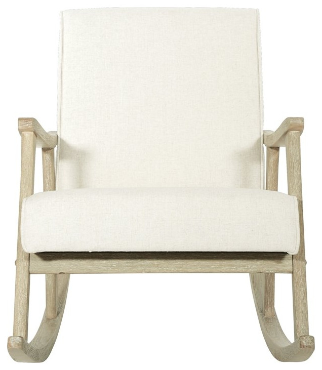 Gainsborough Rocker in Linen Cream Fabric with Brushed Finish Base   Farmhouse   Rocking Chairs   by Homesquare  Houzz