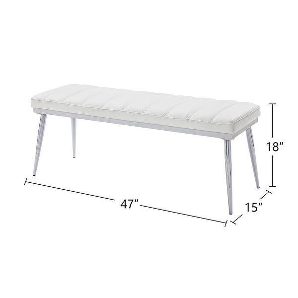 White PU Dining Bench in Chrome Finish