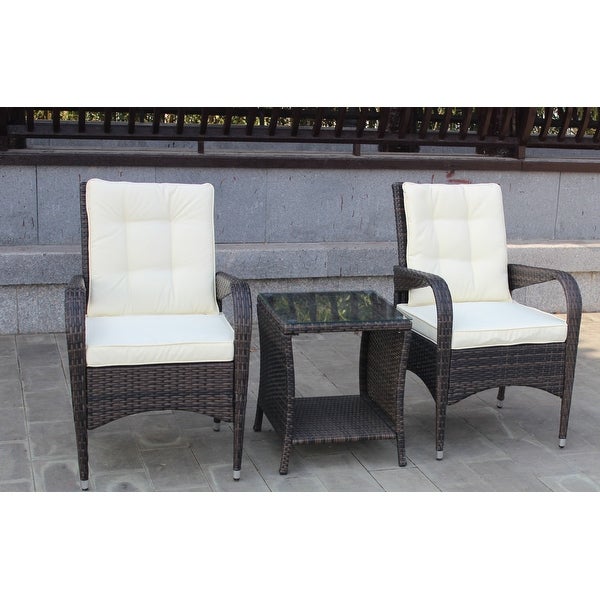 3-Pieces Outdoor Patio Furniture Sets for 2， Wicker Rattan Sectional Conversation Set with 2 Chairs and 1 Table with Seat Cushions - Overstock - 37426767