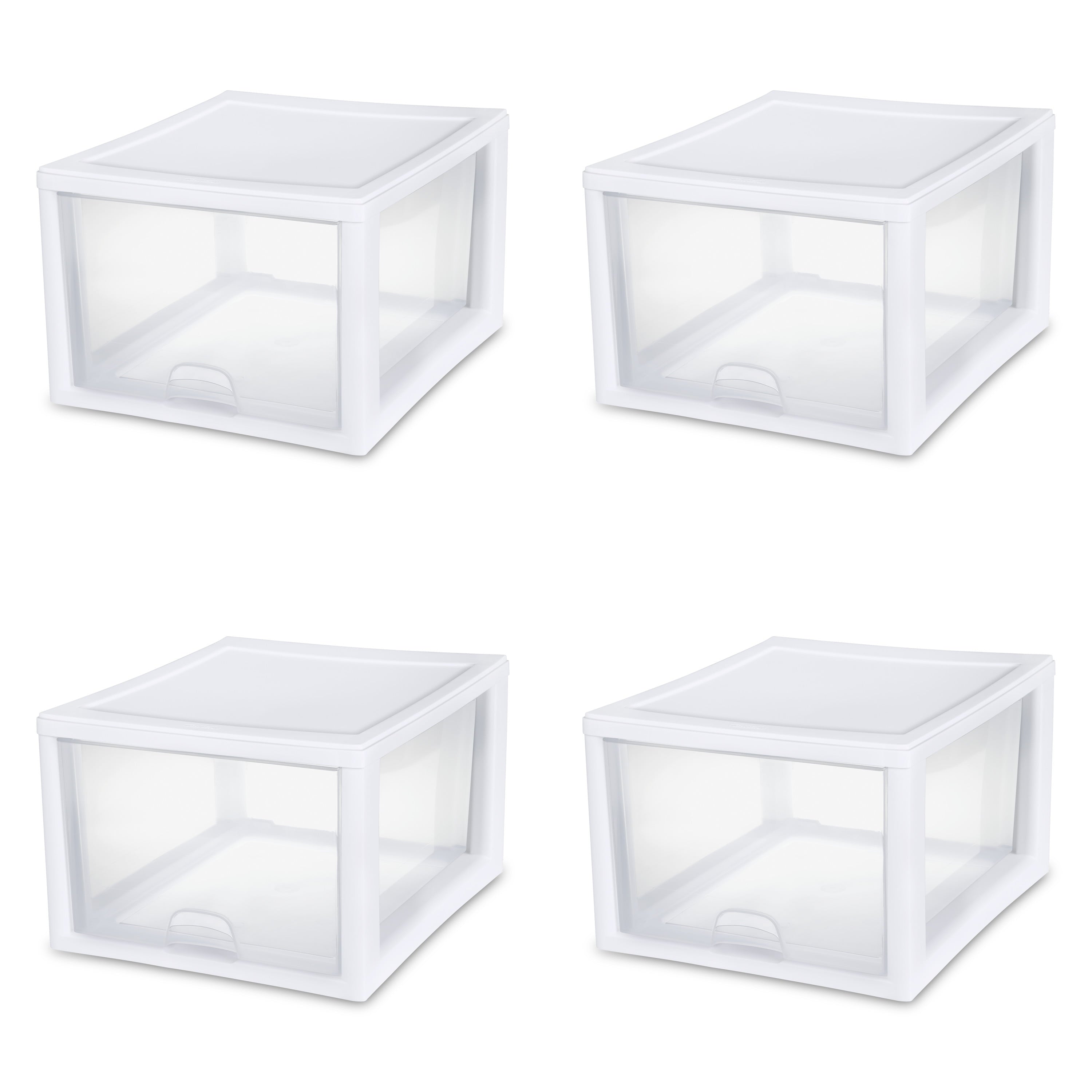 Sterilite 27 Qt. Stacking Drawer Plastic, White, Set of 4