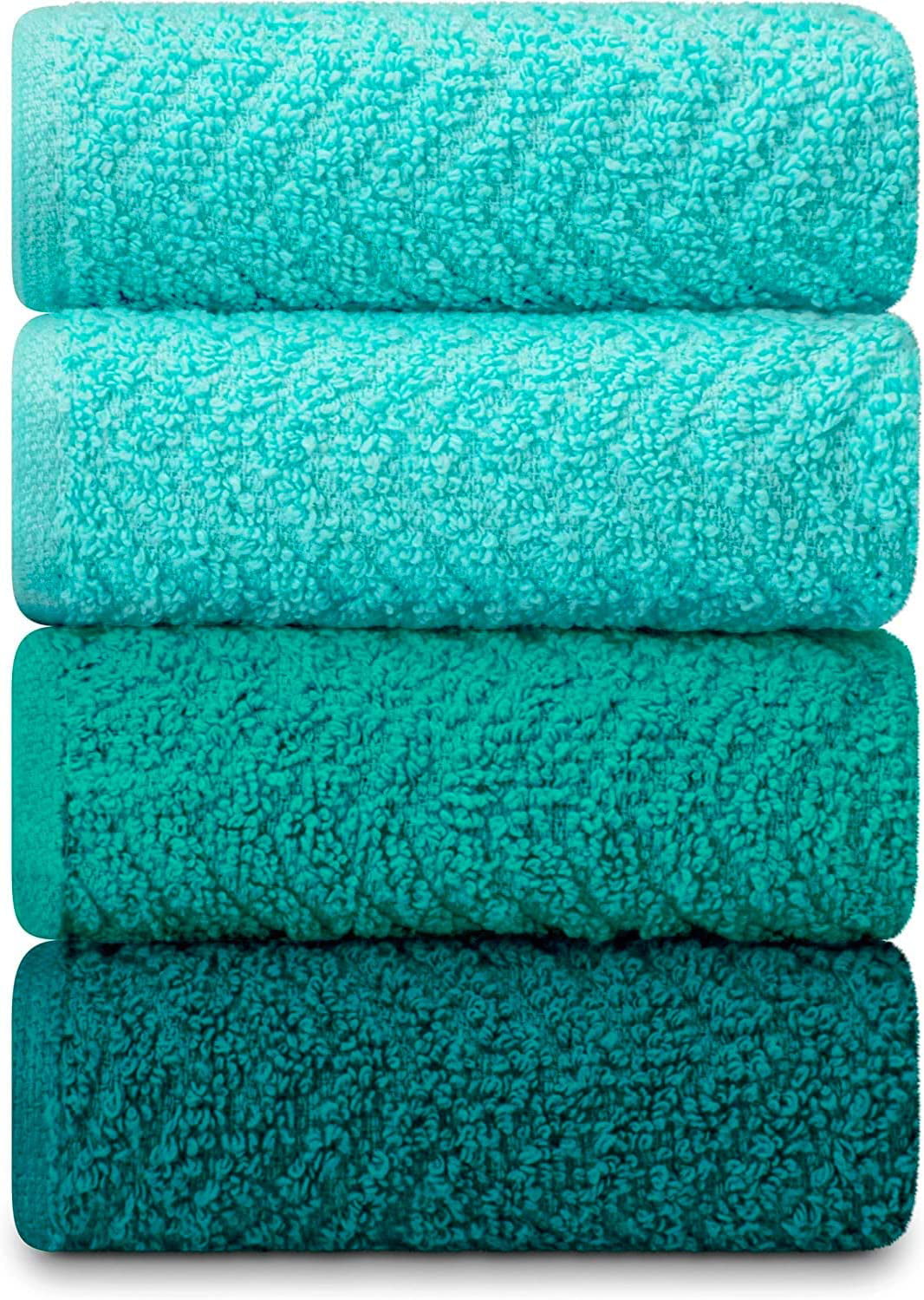 DecorRack 4 Large Kitchen Towels， 100% Cotton， 15 x 25 inches， Absorbent Dish Drying Cloth， Perfect for Kitchen， Solid Color Hand Towels， Teal Green (4 Pack)