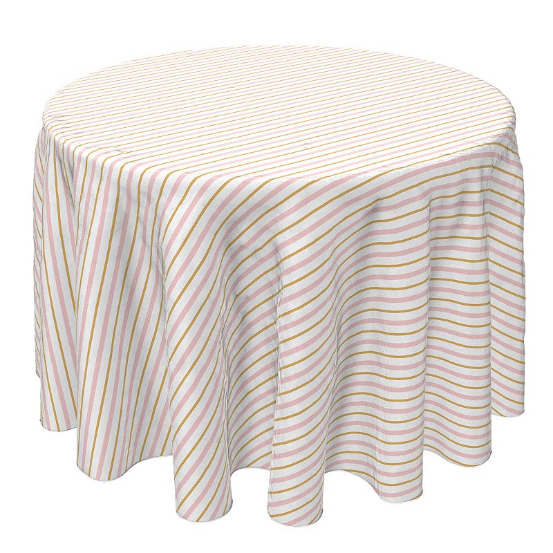 Round Tablecloth， 100% Cotton， 60 Round， Gold and Pink Stripes