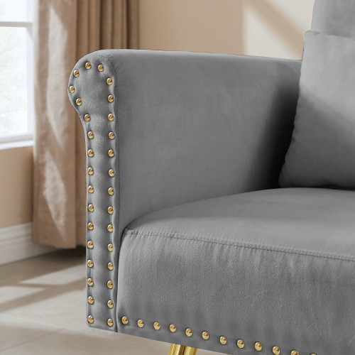 Grey Velvet Armchair with Metal Legs