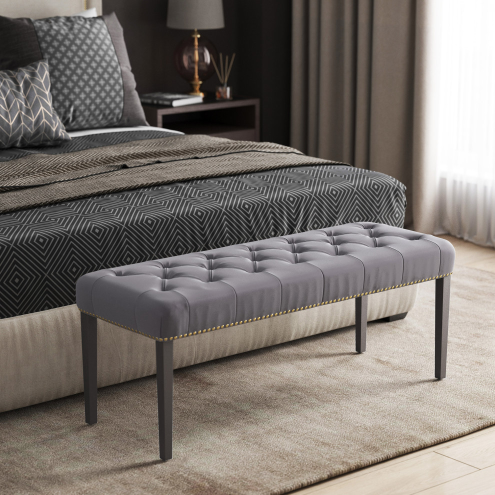 Modern Button Tufted Ottoman Bench  Linen Fabric   Transitional   Upholstered Benches   by OneBigOutlet  Houzz