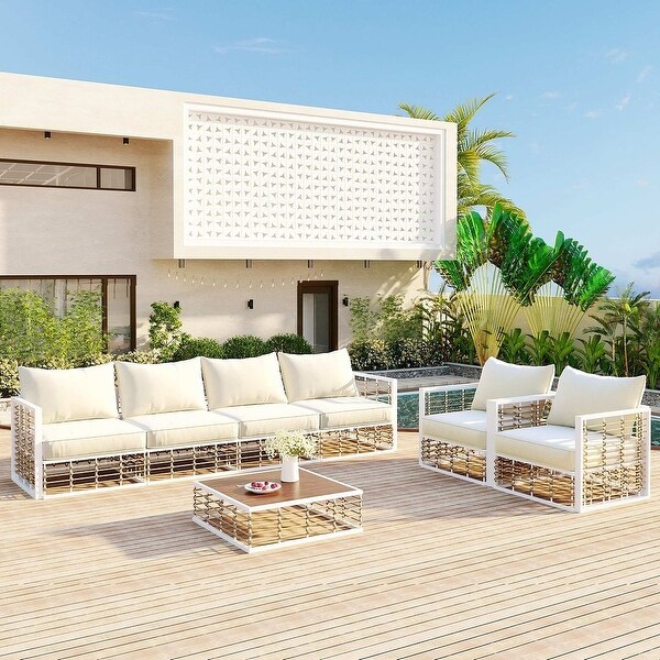 7 PCS Modern Outdoor Patio Furniture Set，Metal Sectional with Cushions