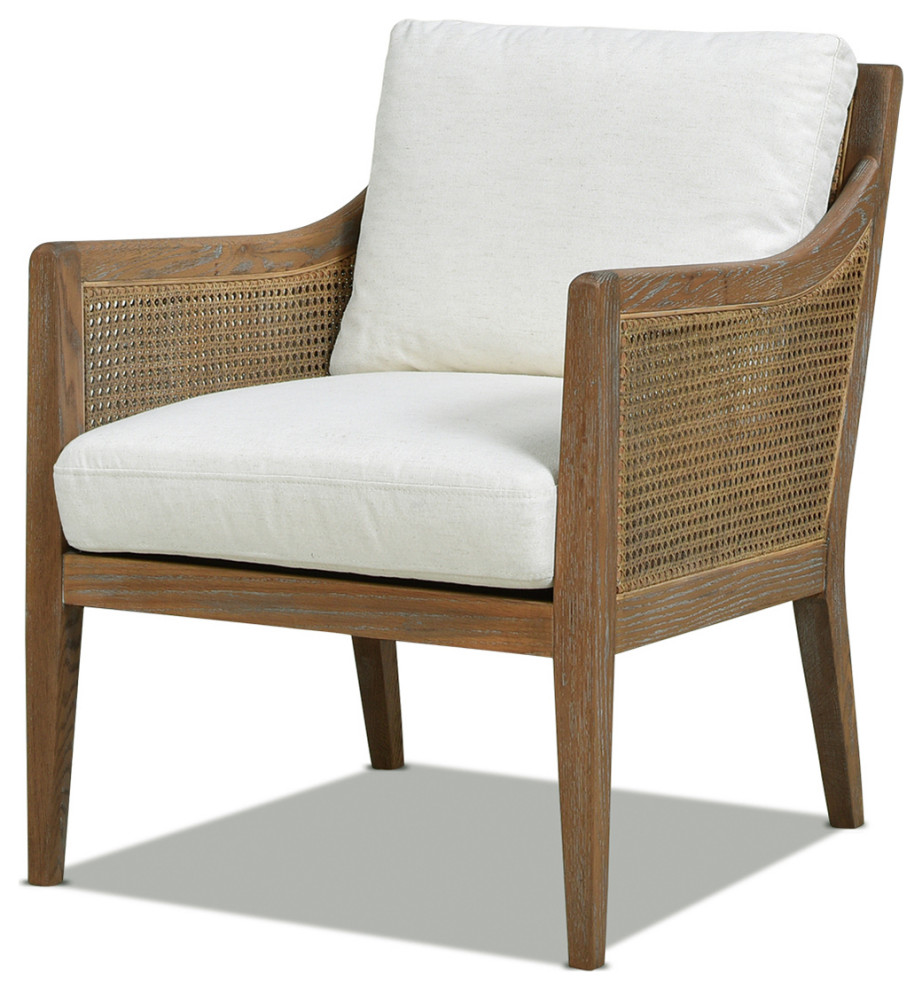 Ontario 24.5 quotRattan Wicker Upholstered Accent Arm Chair  Natural White   Tropical   Armchairs And Accent Chairs   by Jennifer Taylor Home  Houzz