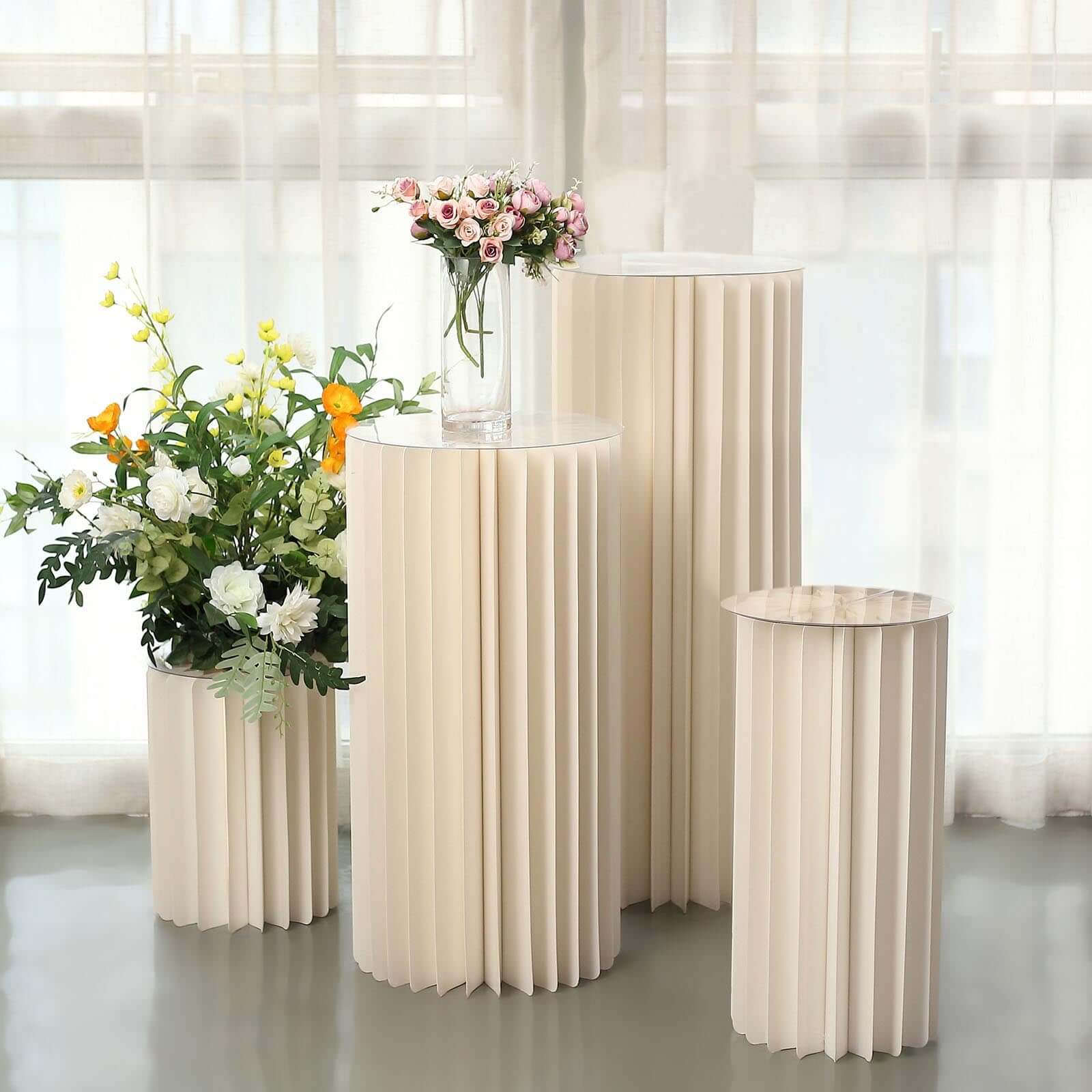 Ivory Cylinder Pillar Pedestal Stand, Display Column Stand With Top Plate 16