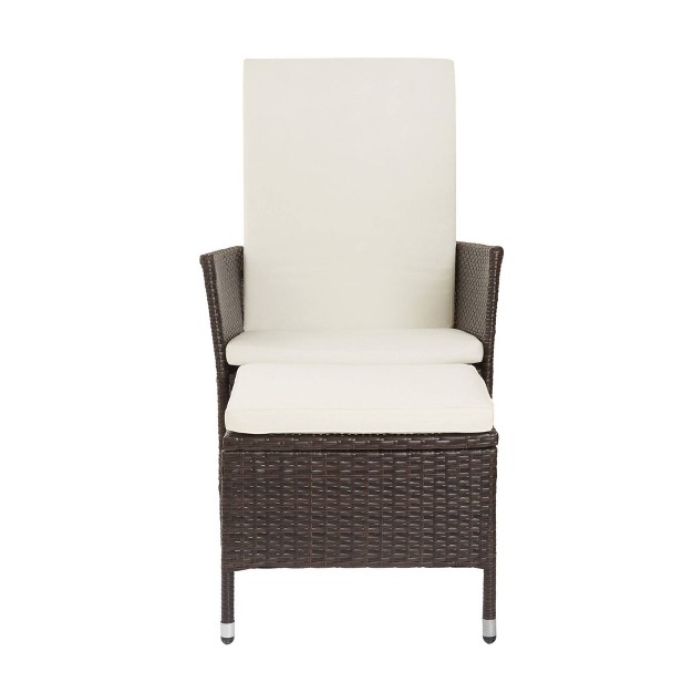 Outdoor Steel Arm Chair With Pull Out Ottoman Brown white Teamson Home