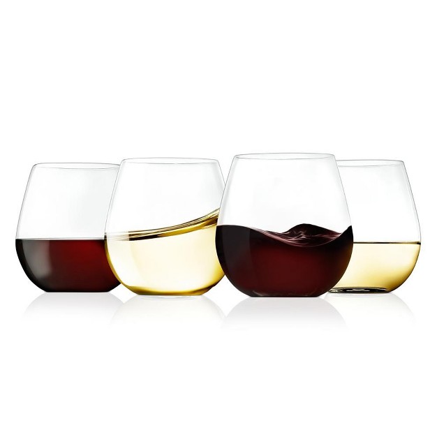 Nutrichef 4 Pcs Of Crystal clear Stemless Wine Glass Ultra Clear And Thin Elegant Clear Wine Glasses Hand Blown