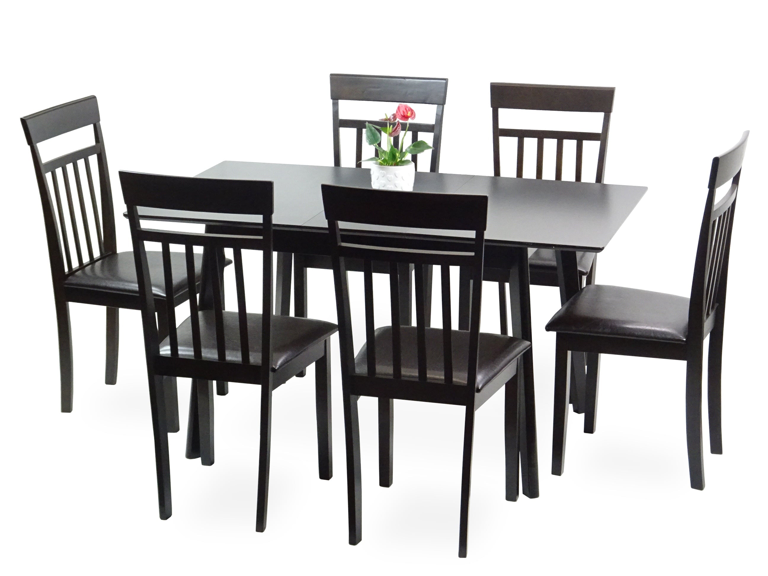 Wickerix Dining Room Set of 6 Warm Chairs and Extendable Dining Table Kitchen Dinette Modern Solid Wood, Espresso Color (Black)