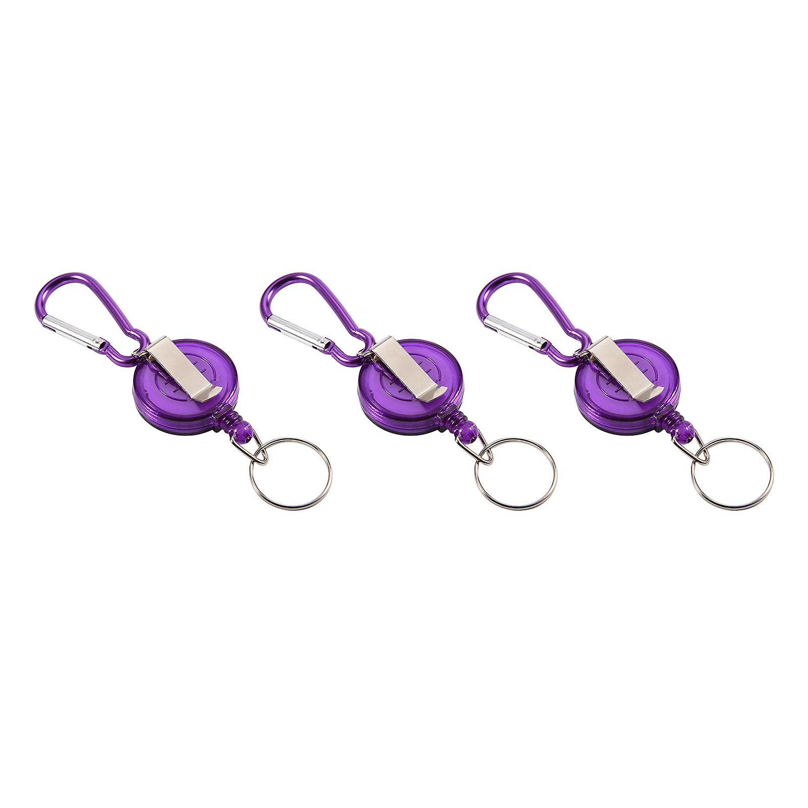 3pcs Fishing Tool Nylon Cord Stopper Retractable Ring Reel Holder Key Chain (purple)