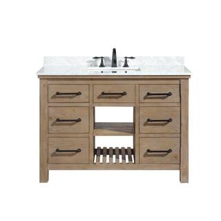 Ari Kitchen and Bath Lauren 48 in. Single Bath Vanity in Weathered Fir with Marble Vanity Top in Carrara White with White Basin AKB-LAUREN-48-WEATHFIR