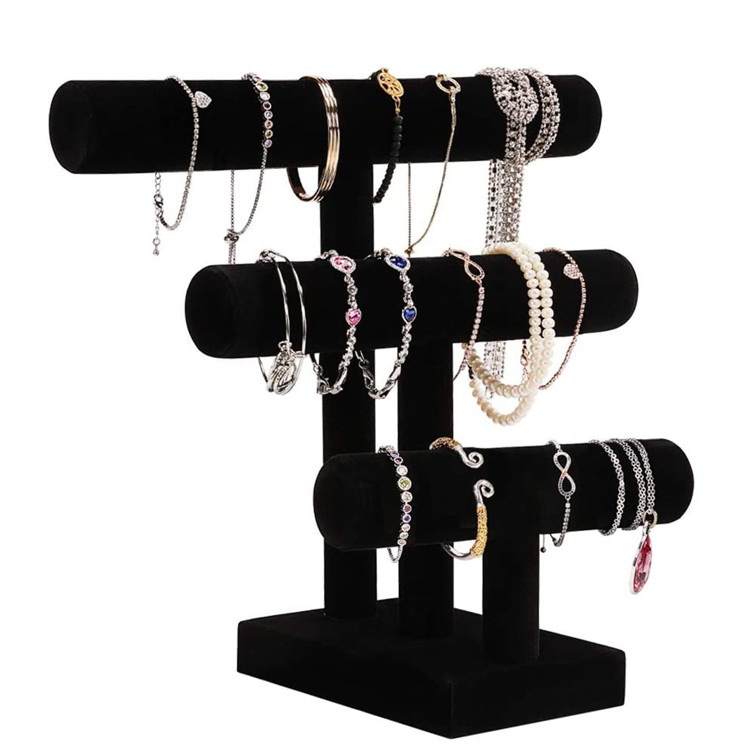 PinkSheep 3 Tier T-Bar Velvet Jewelry Organizer Display Stand Earrings Bracelet Necklace Holder Stand