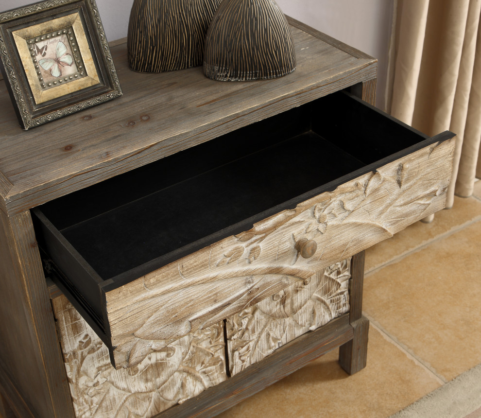 Treasures Weathered Natural 1 Drawer 2 Door Cabinet   Farmhouse   Accent Chests And Cabinets   by Coast to Coast Imports  LLC  Houzz