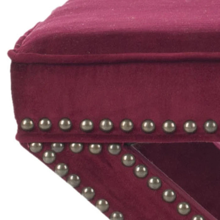 Arnold Ottoman Brass Nail Heads Red Velvet   Contemporary   Footstools And Ottomans   by Peachtree Fine Furniture  Houzz