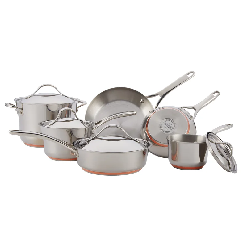 Anolon 75818 Nouvelle Stainless Steel Cookware Pots and Pans Set， 10 Piece