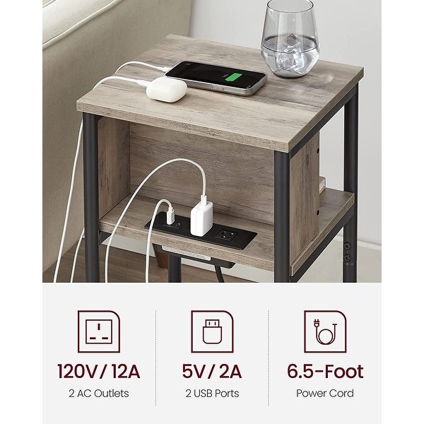 VASAGLE Side Table with Charging Station (3-Tier)