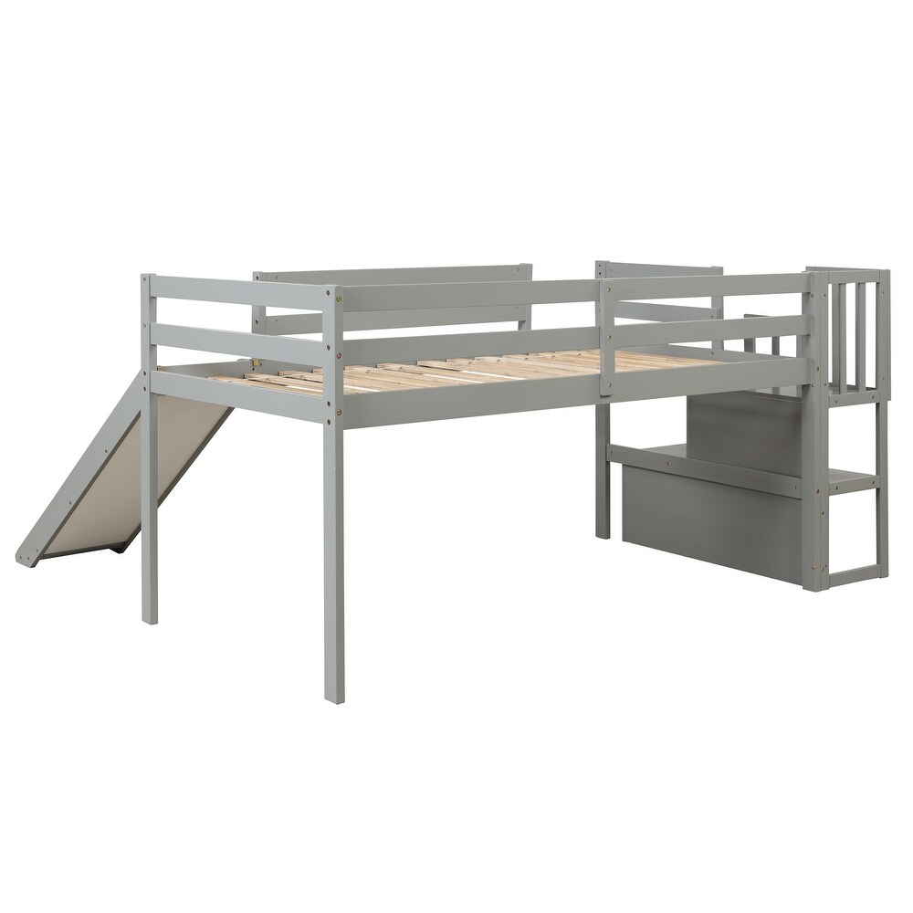 Loft Bed with Slide   Storage Space for Kids  Twin Bed Bedroom  Grey