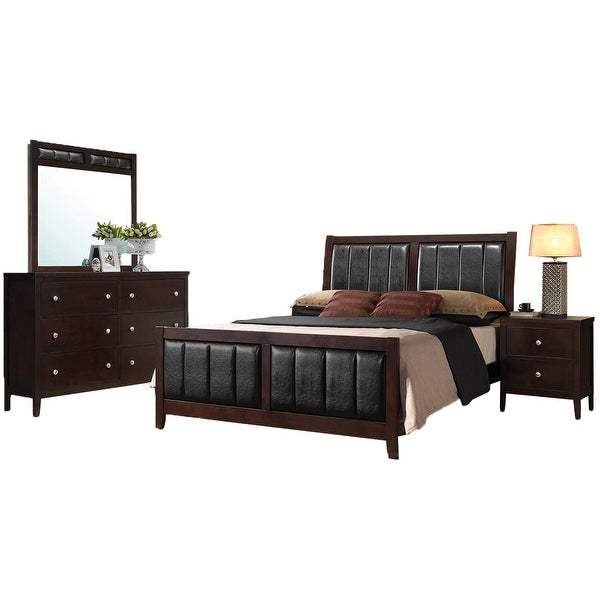 Twin Leatherette Upholstered Bedroom Set in Cappuccino and Black - - 36135669